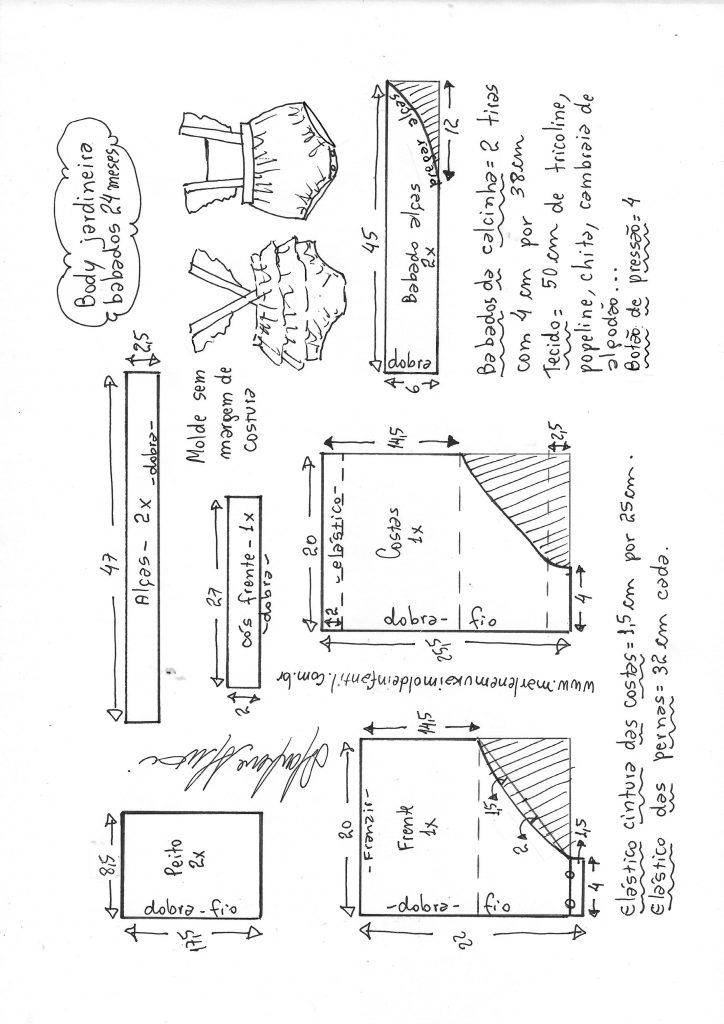 Body jardineira babado nas alças calcinha DIY marlene mukai