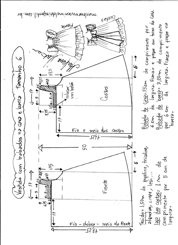 Vestido com babado na cava e barra – DIY- marlene mukai – molde infantil