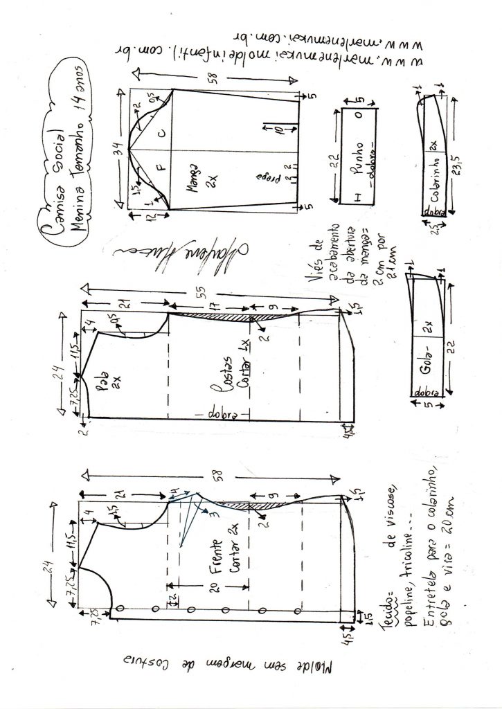 Camisa social para meninas – DIY- marlene mukai – molde infantil