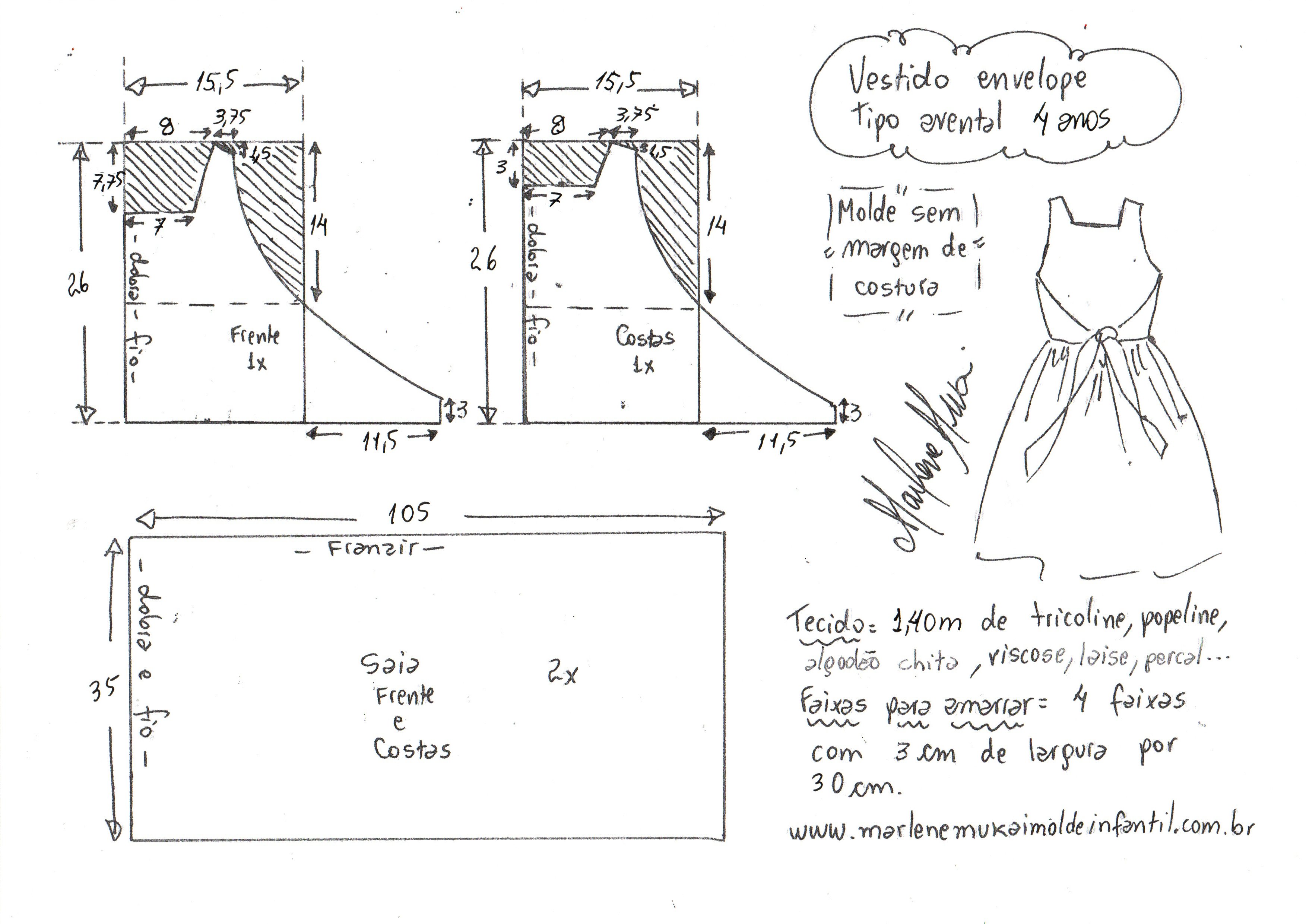 Vestido avental envelope 4 anos