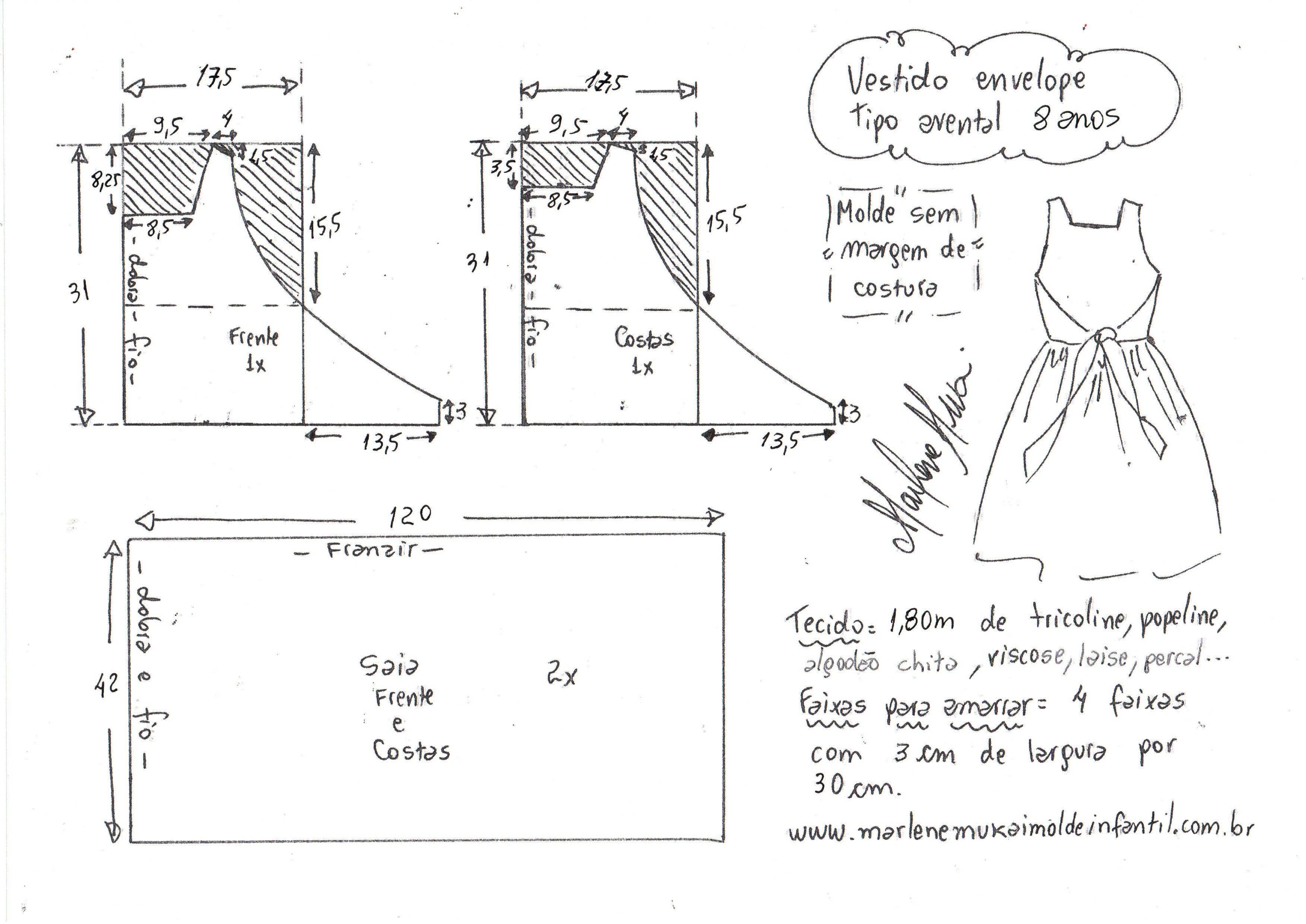 Vestido avental envelope 8 anos
